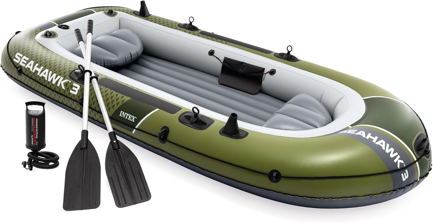 INTEX Seahawk Inflatable Boat Set with Aluminum Oars, High-Output Pump