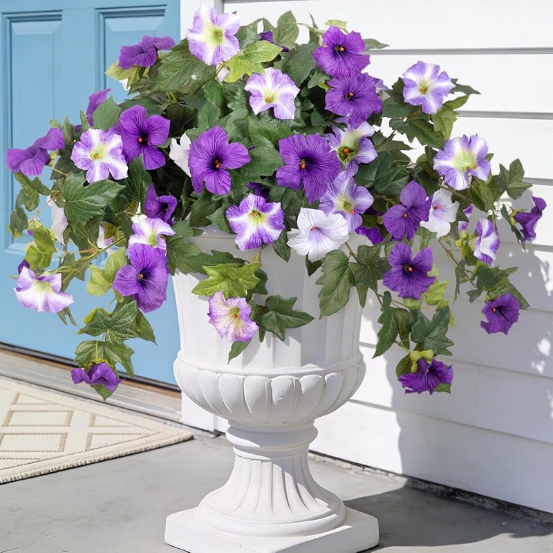 Ammyoo 2PCS UV Resistant Artificial Petunias, Realistic Silk Faux Flow