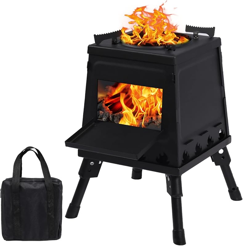 Portable Cast Iron Wood Burning Camp Stove with Carrying Case for Back
