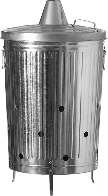 Gardenised 20-Gallon Galvanized Steel Incinerator Can with Secure Lid