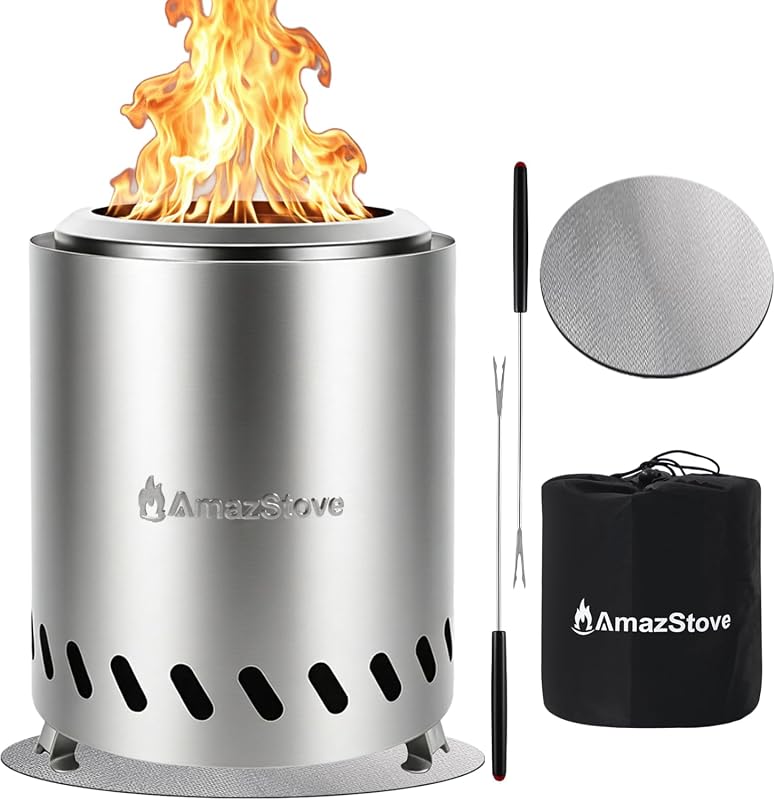AmazStove 9.7-Inch Smokeless Tabletop Fire Pit for Camping, Wood or Pe